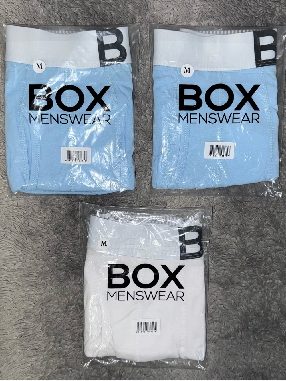BOX MENSWEAR 3-PACK OF WHITE & BLUE BOXERS